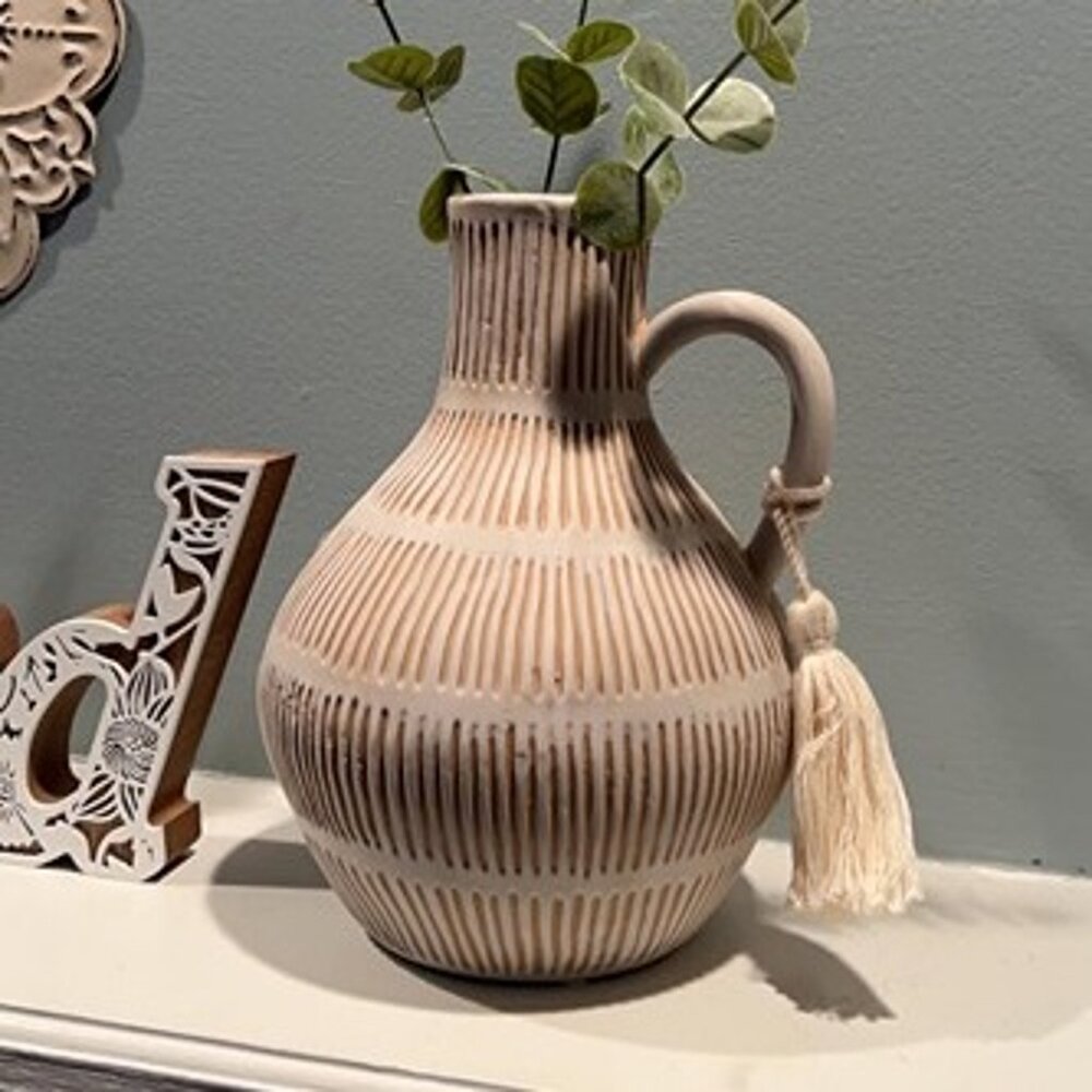 NEW 8 inch Tall Rustic Ceramic Vase for Home Decor, Farmhouse Decorative Vases - Picture 1 of 8
